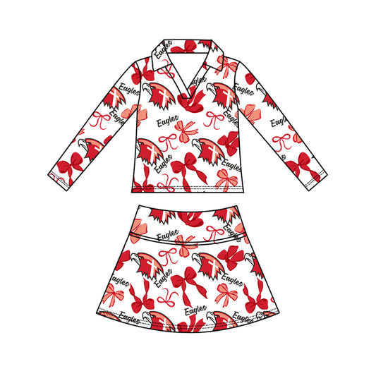 Preorder (moq 5)Baby Girls Bows Eagles Top Skirt Short Team Clothes Set