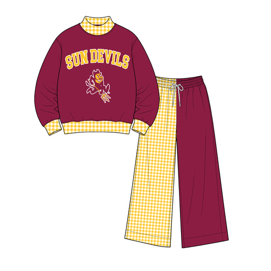 Preorder(moq 5)Baby Boys Long Sleeve Sun Devils Top Flare Pants Team Clothes Sets