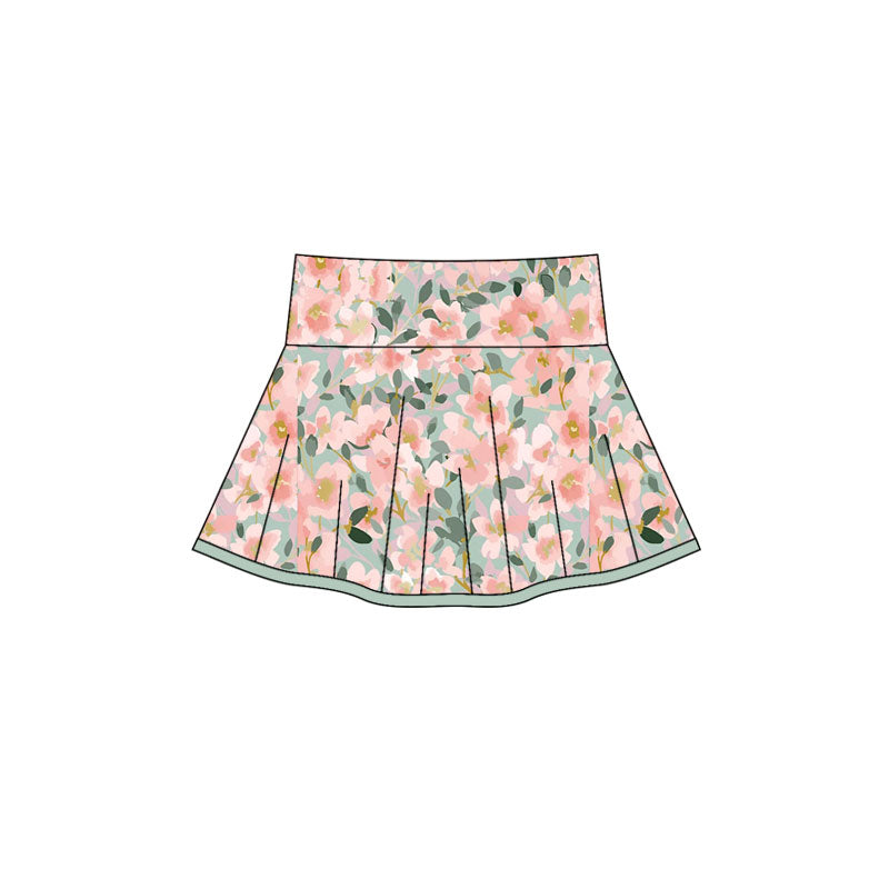 Preorder(moq 5) Baby Girls Peach Floral Pleated Skirt Shorts Bottom