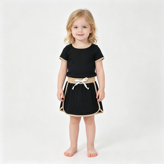 Baby Girls Short Sleeve Black Top Skirt Shorts Cotton Clothes Sets