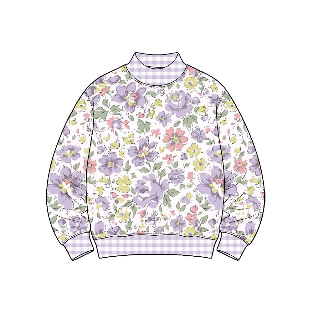 Preorder(moq 5) Girls Long Sleeve Mock Neck Top Floral Printed Children clothing set