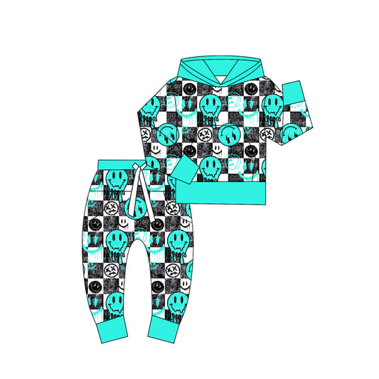 Preorder moq 5 Baby Kids Halloween Blue Smiles Hoodies Top Pant Sets