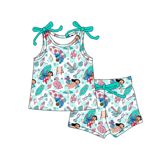 Preorder moq 5 Baby Girls Bows Sleeveless Cartoon Bunny Beach Top Short Set