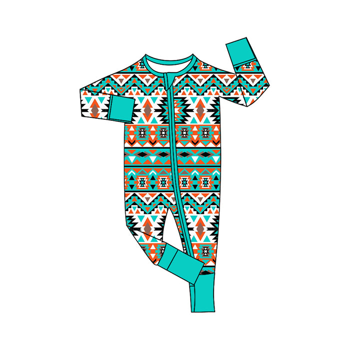 Preorder (moq 20)Baby Boys Bamboo Aztec Western Two Way Zip Convertible Rompers