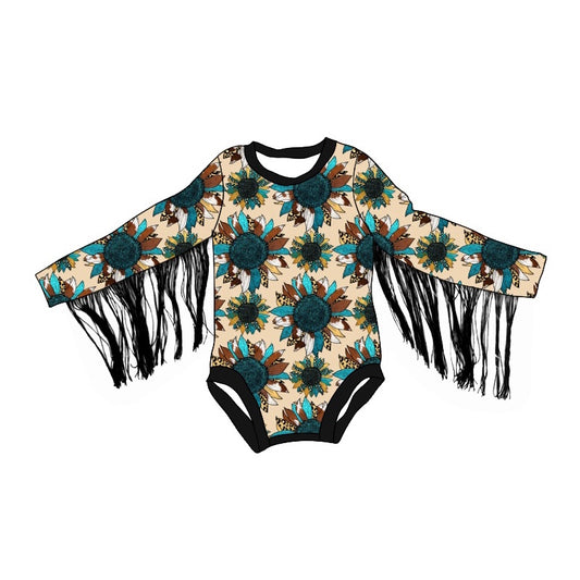 Baby Infant Girls Sunflowers Western Tassel Rompers preorder(moq 5)