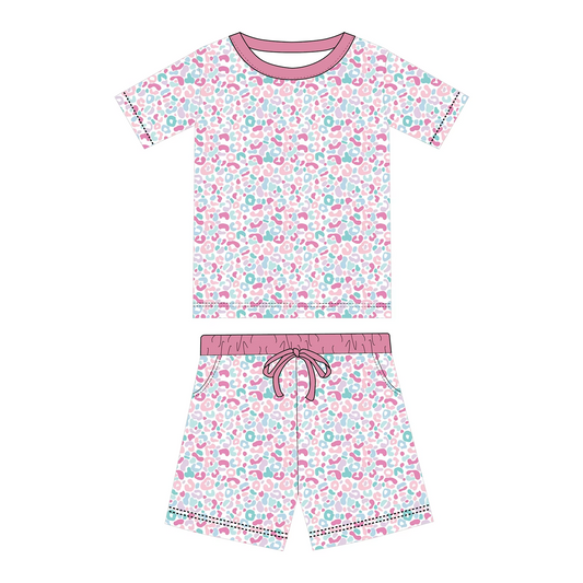 Preorder moq 5 Adult Women Colorful Leopard Top Pockets Short Pajamas Set