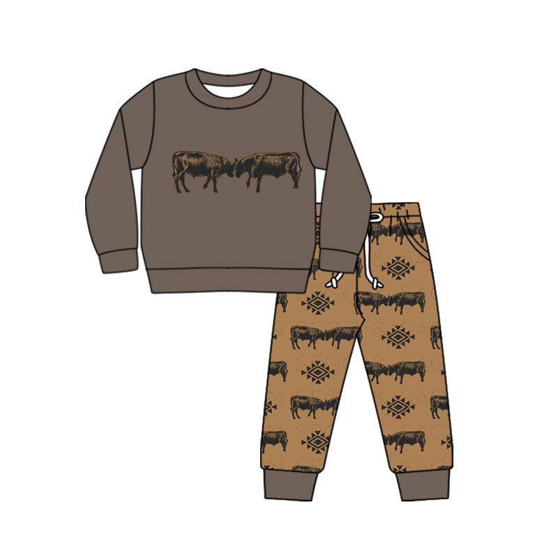 Baby Boys Western Cows Top Pants Pajamas Clothes Sets preorder(MOQ 5)