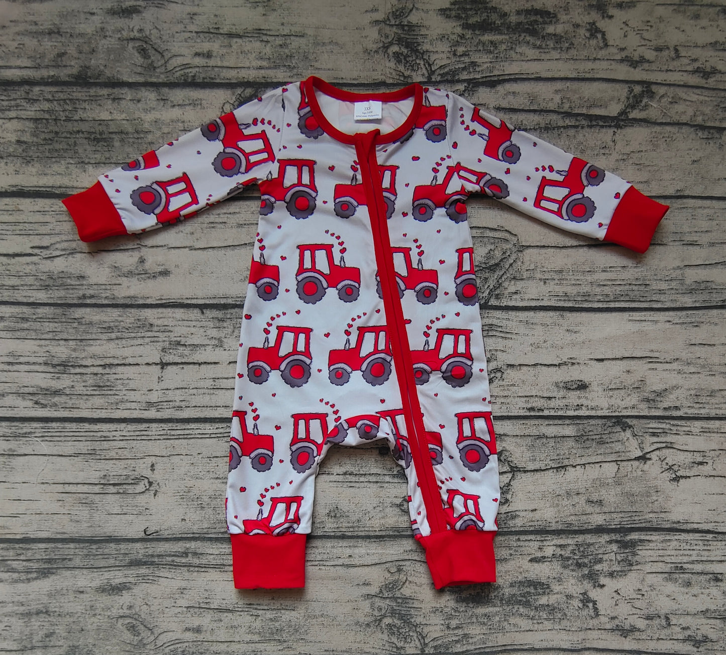 Baby Infant Boys Tractors Long Sleeve Zip Rompers