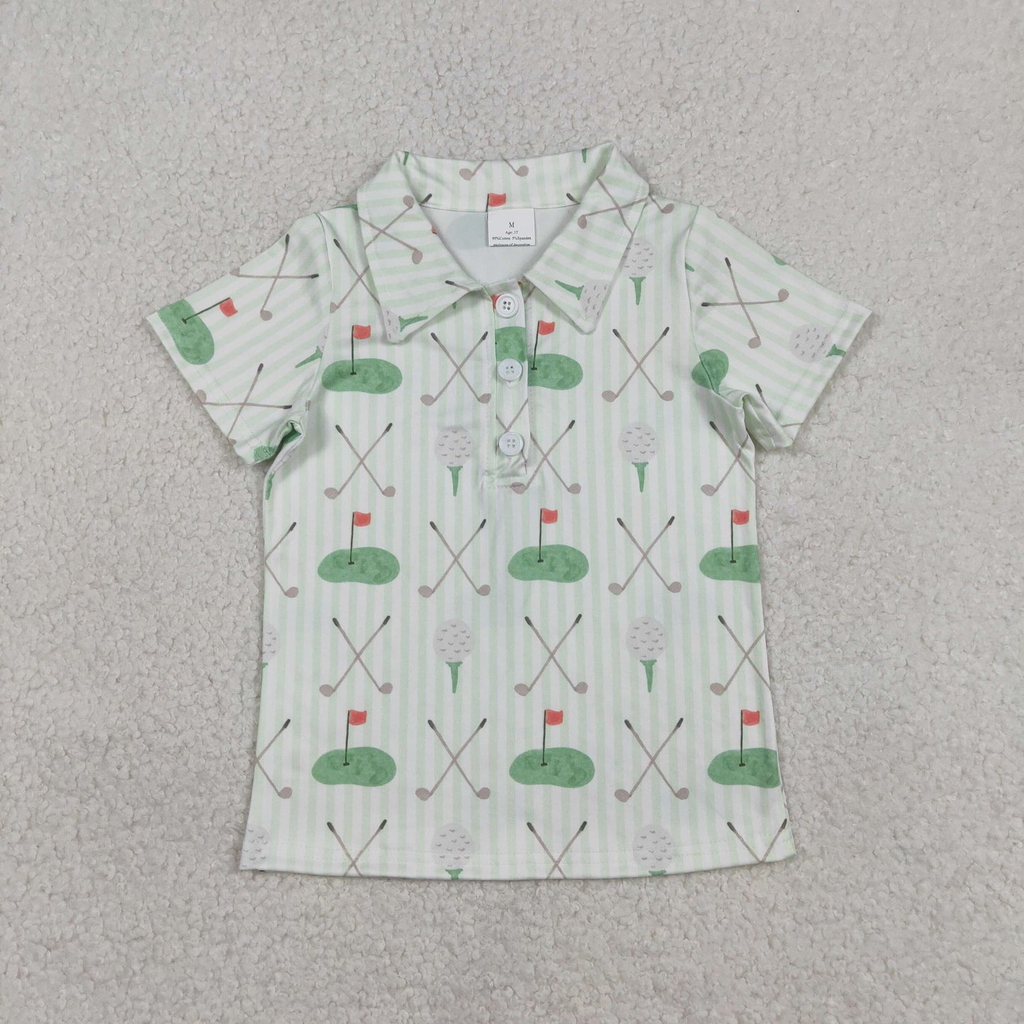 Baby Boys Green Stripe Golf Flags Button Polo Shirts Top