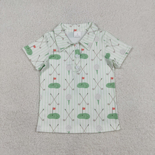 Baby Boys Green Stripe Golf Flags Button Polo Shirts Top