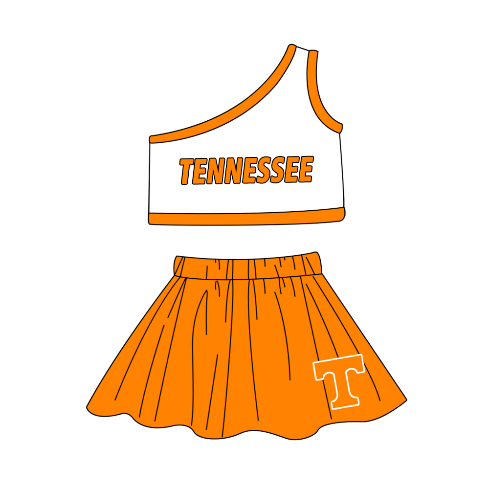 Baby Girls Tennessee Team One Shoulder Top Skirt Clothes Sets Preorder(moq 5)