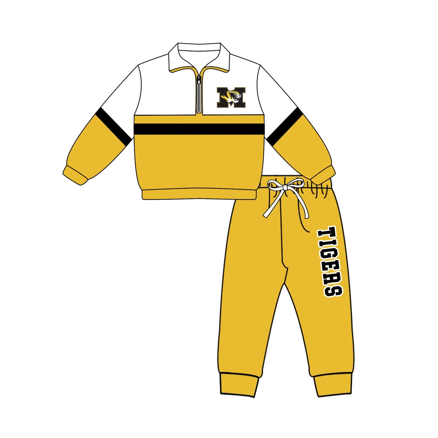 Preorder (moq 5)Baby Boys M Tigers Zip Pullovers Top Jogger Pants Team Clothes Set