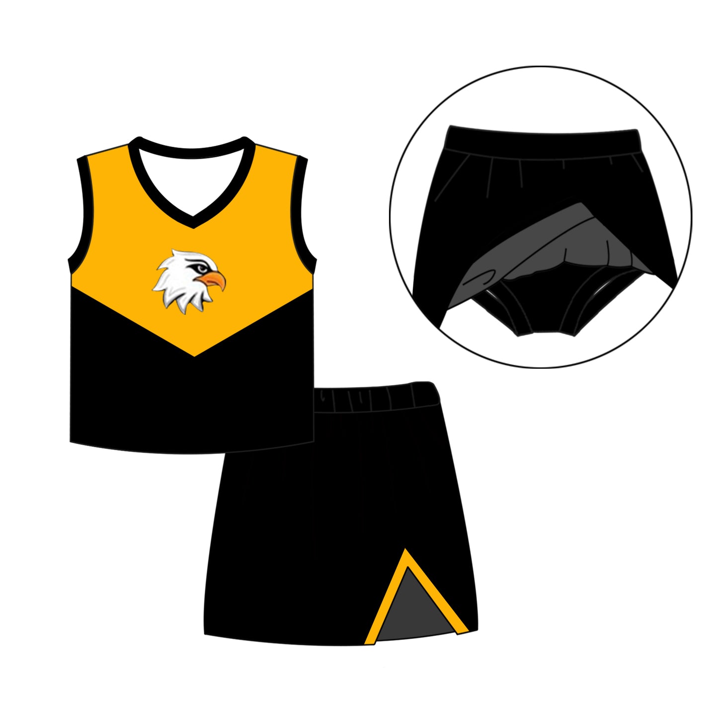 Preorder(moq 5) Baby Girls Gold Eagles Cheer Teams Top Skirt Clothes Sets