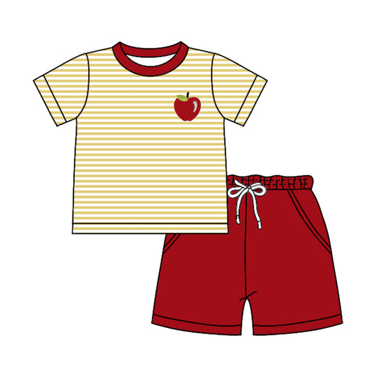Preorder (moq 5)Baby Boys Stripes Apple Shirts Pockets Shorts Clothes Sets