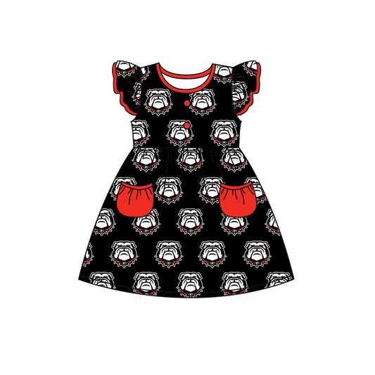 Baby Girls Bulldogs Flutter Sleeve Knee Length Dresses Preorder(moq 5)