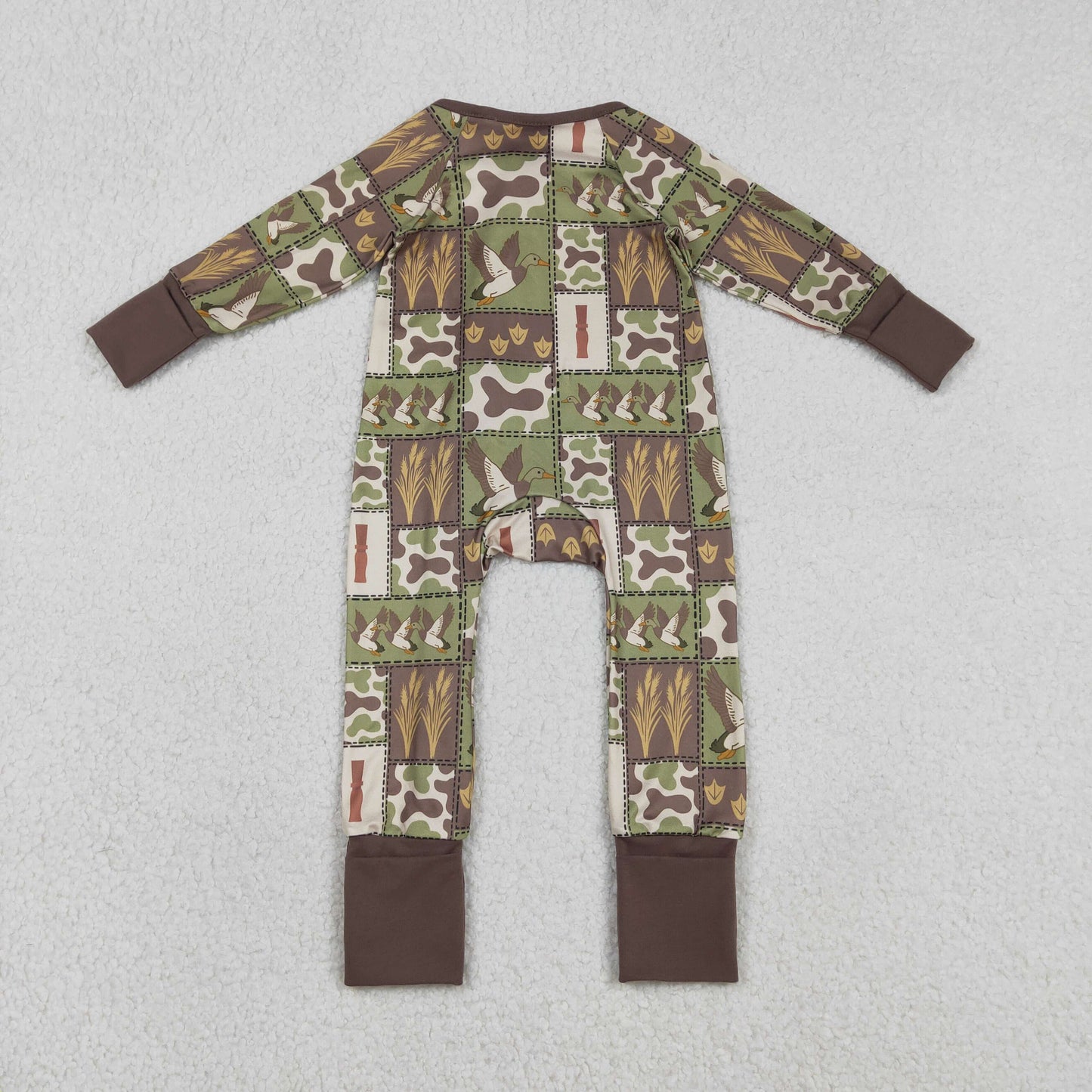 Baby Boys Camo Ducks Checked Hunting Two Way Zip Convertible Rompers