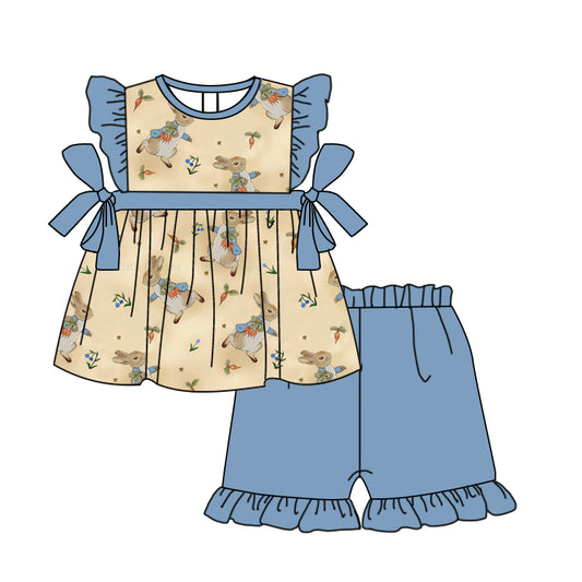 Baby Girls Easter Rabbit Tunic Top Ruffle Shorts Clothes Sets preorder(moq 5)