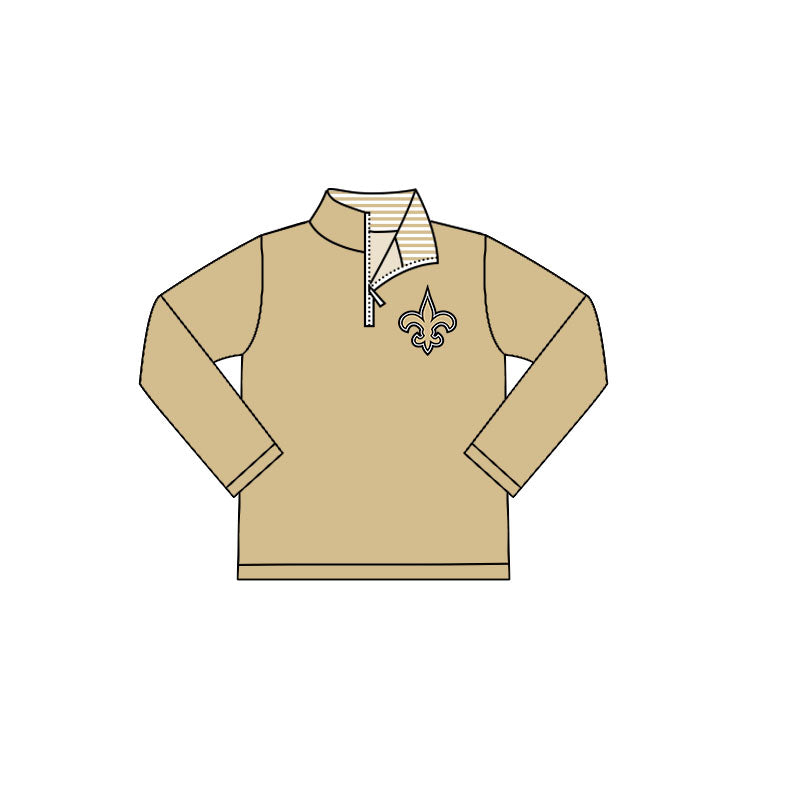 Preorder moq 5 Baby Boys Khaki Saint Team Zip Pullovers Tops