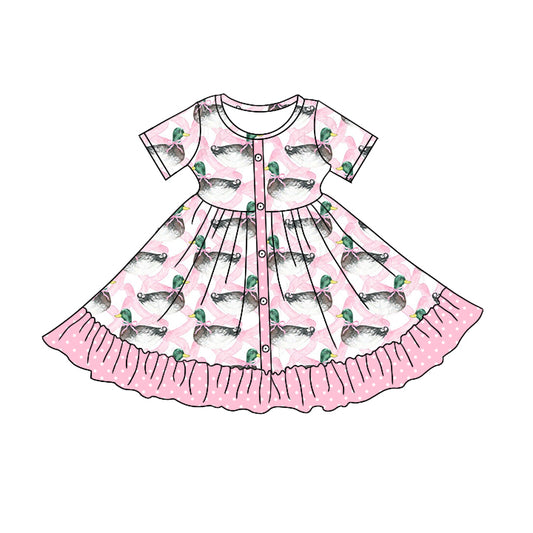 Baby Girls Pink Ducks Short Sleeve Knee Length Dresses Preorder(moq 5)