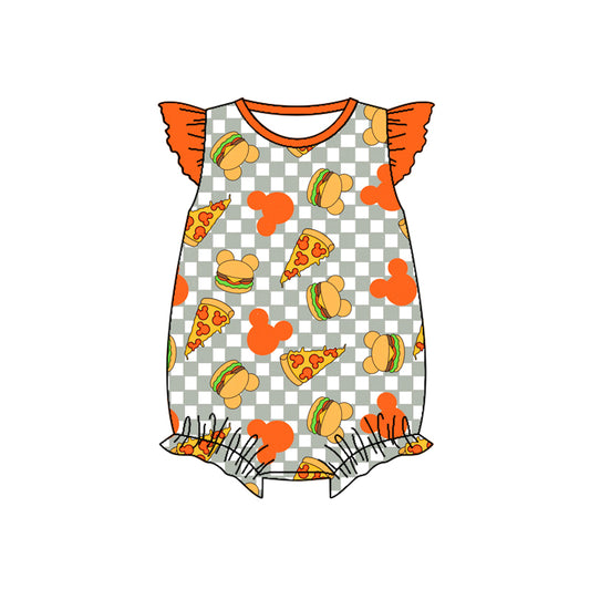 Baby Infant Girls Pizza Cartoon Flutter Sleeve Buttons Rompers Preorder(moq 5)