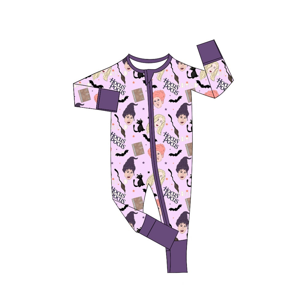 Baby Infant Girls Witches Halloween Lavender Long Sleeve Zip Rompers preorder(moq 5)