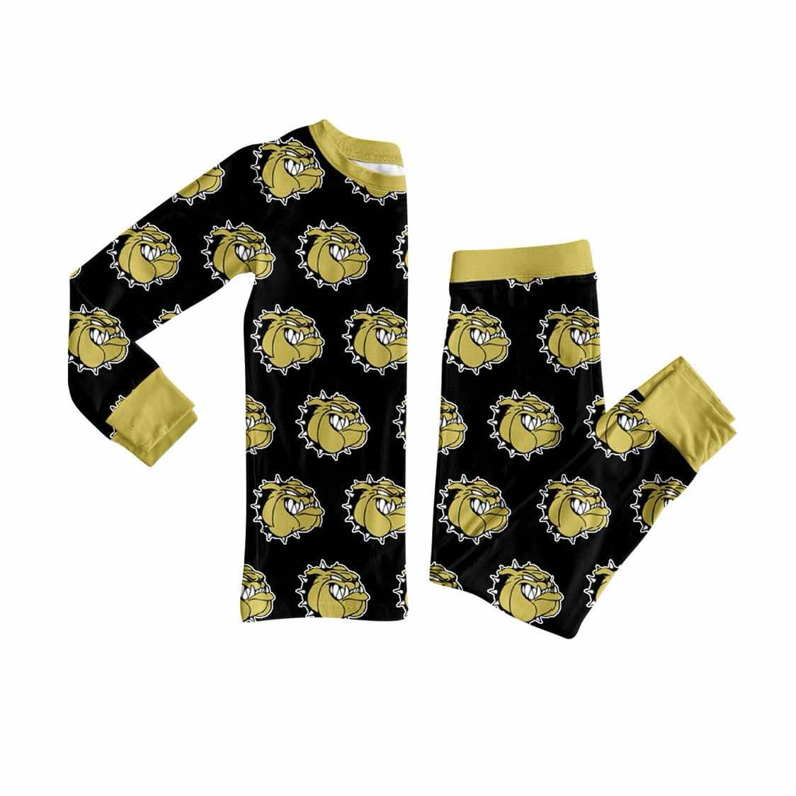 Preorder(moq 8)Baby Boys Black Bulldog Team Top Pants Pajamas Sets