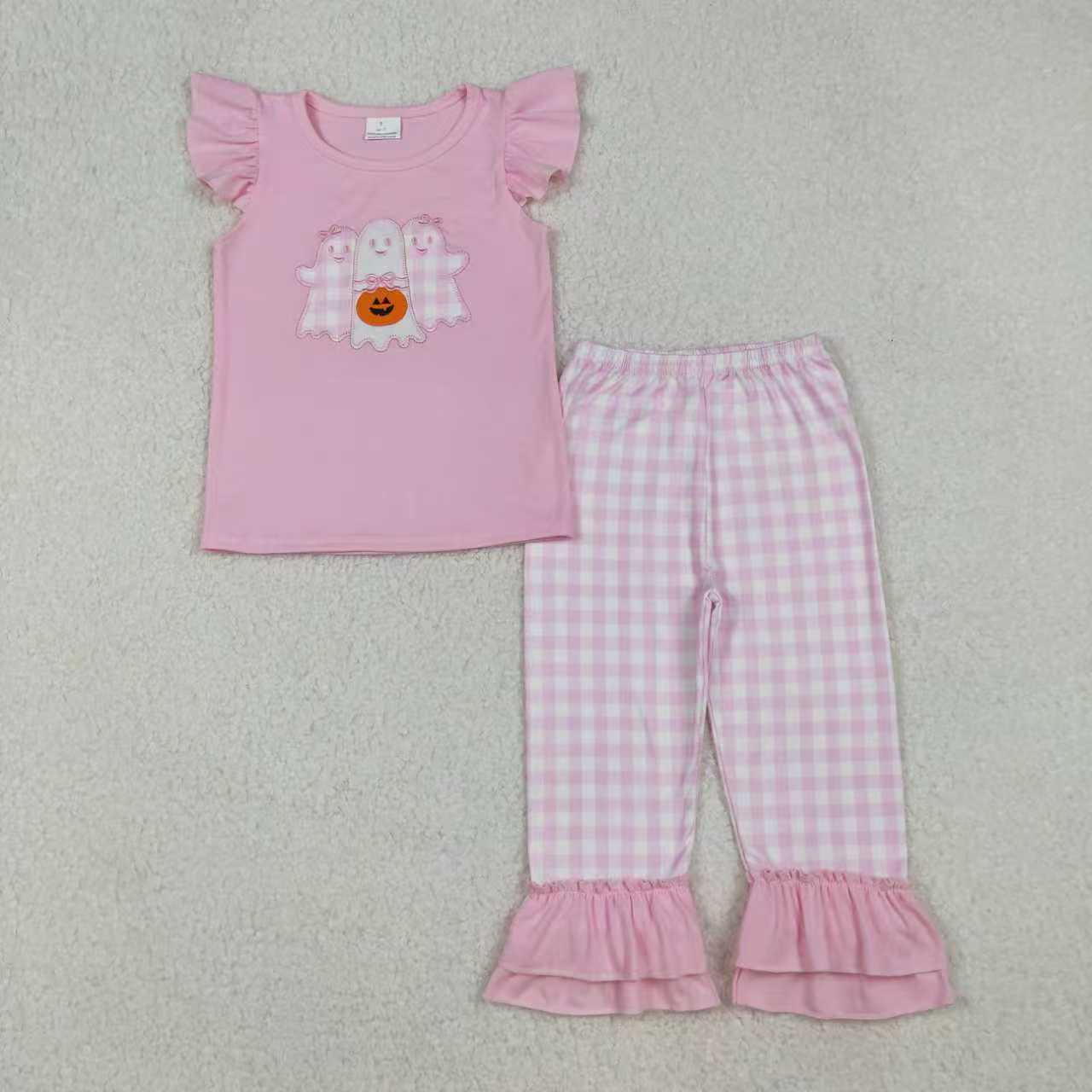 Sibling Baby Boys Girls Embroidery Ghost Pumpkins Pants Halloween Clothes Sets Rompers