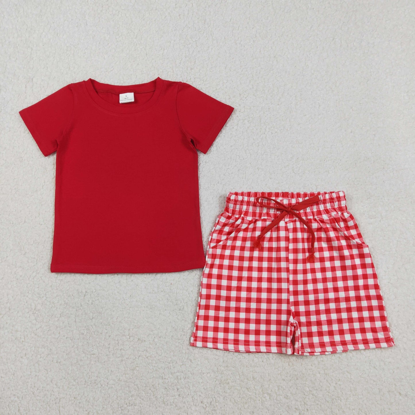 Baby Boys Red Shirts Top Checked Pockets Shorts Clothes Sets