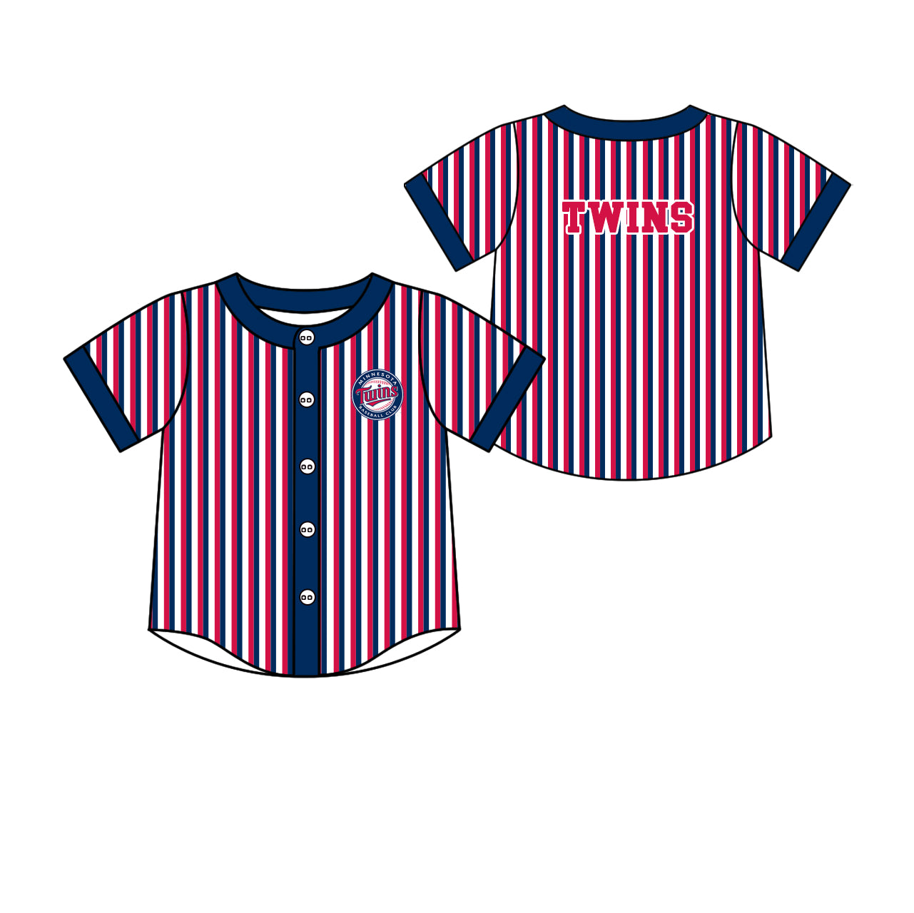 Preorder (moq 5)Baby Boys Short Sleeve Twins Stripe Team Button T-shirts Top