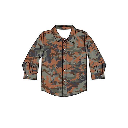 Baby Boys Brown Camo Buttons Long Sleeve Tops preorder(MOQ 5)