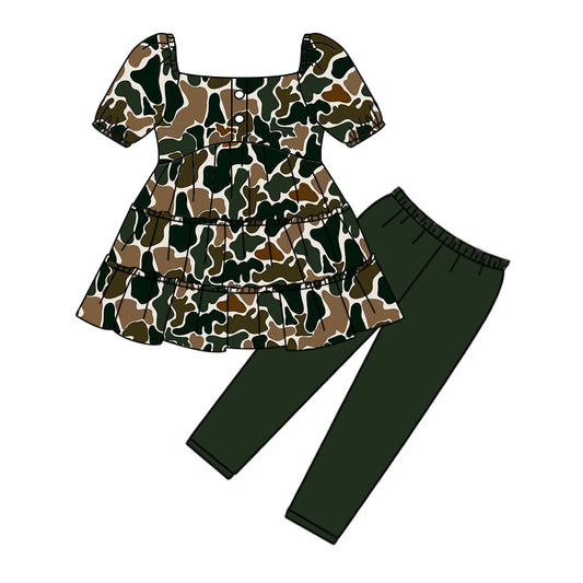 Baby Girls Dark Brown Camo Tunic Top Legging Clothes Sets Preorder(moq 5)