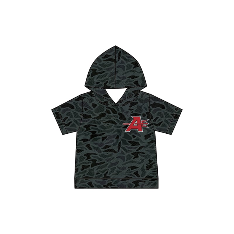 Preorder (moq 5)Baby Boys Black Camo Red A Team Short Sleeve Hoodies Top