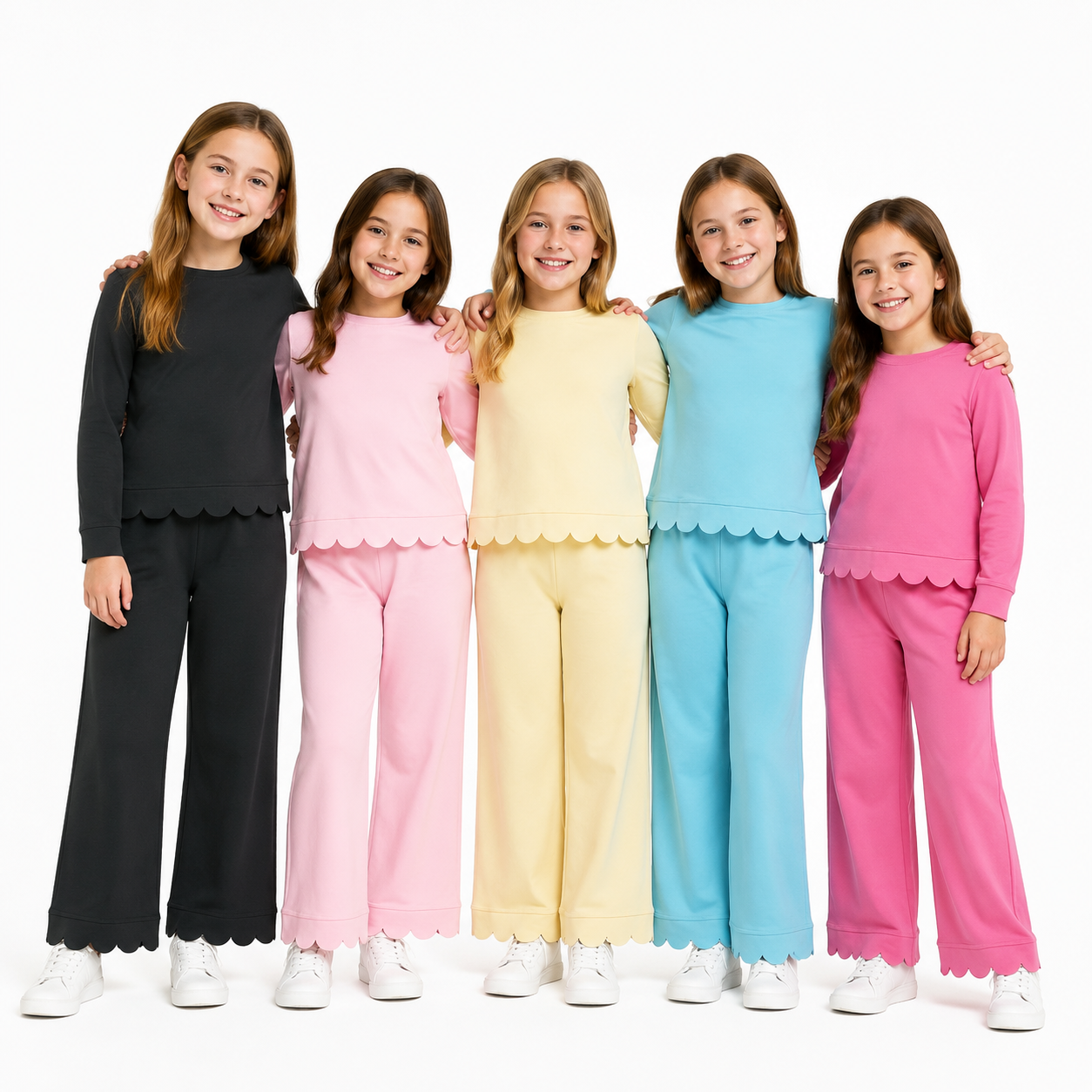Sibling Baby Girls Long Sleeve Shirts Top Pants Scallop Clothes Sets