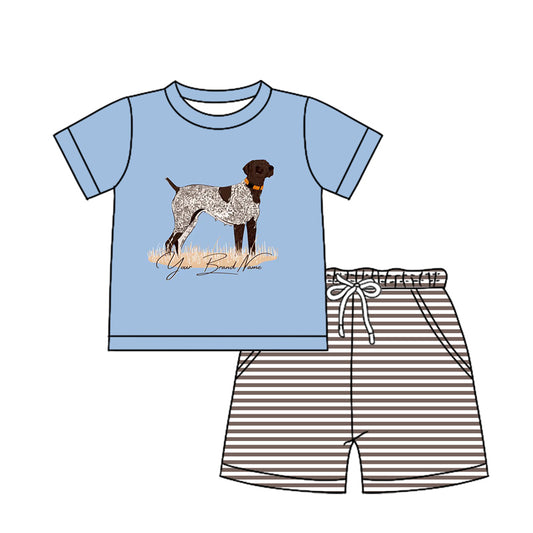 Preorder (moq 5)Baby Boys Dog Hunting Blue Shirt Top Stripes Shorts Outfits