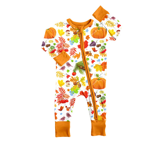 Baby Infant Thanksgiving Fall Pumpkin Long Sleeve Zip Rompers preorder(moq 5)