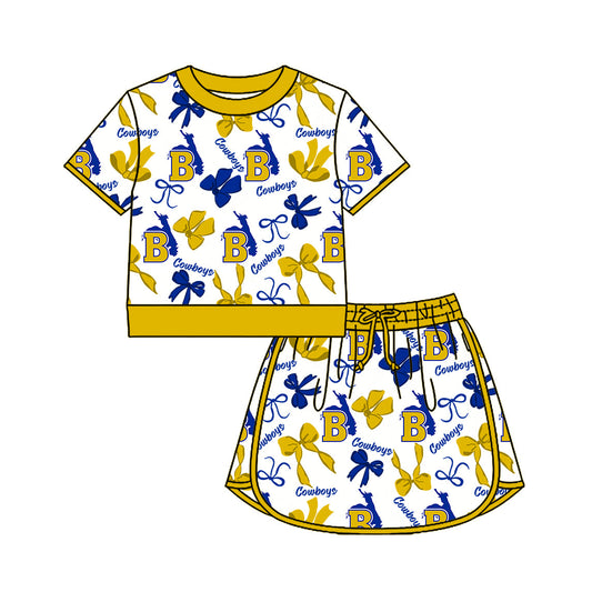 Preorder (moq 5)Baby Bows Cowboys Top Skirt Short Team Clothes Set