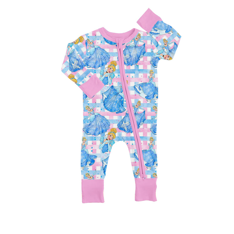 Baby Girls Long Sleeve Princess Blue Zip Rompers preorder(moq 5)