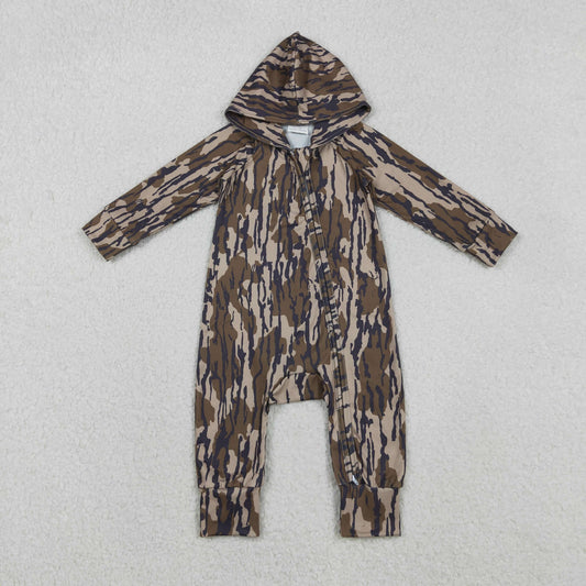 Baby Boys Southern Olive Camo Hoodie Two Way Zip Convertible Rompers