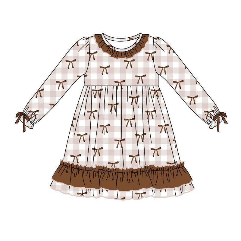 Baby Girls Thanksgiving Brown Bows Knee Length Dresses preorder(MOQ 5)