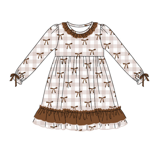 Baby Girls Thanksgiving Brown Bows Knee Length Dresses preorder(MOQ 5)