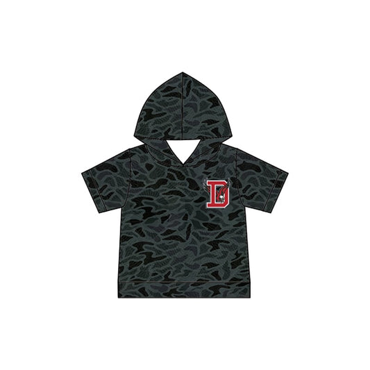 Preorder (moq 5)Baby Boys Black Camo D Team Short Sleeve Hoodies Top
