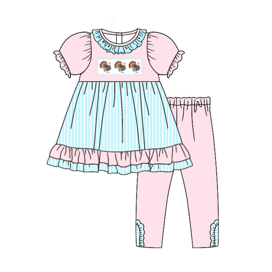 Baby Girls Pink Turkey Thanksgiving Top Legging Clothes Sets Preorder(moq 5)