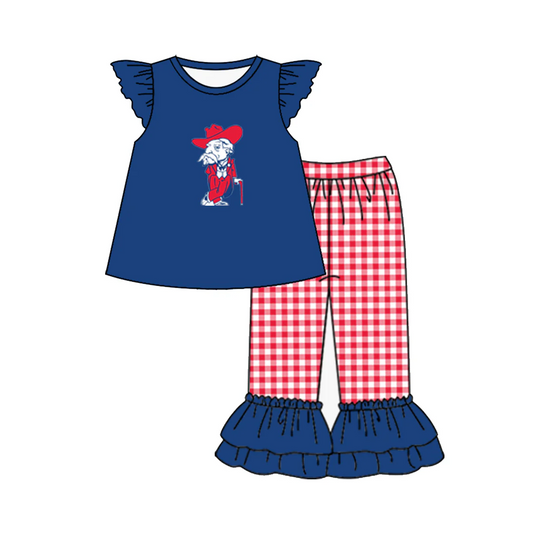 Preorder (moq 5)Baby Girls Old Man Team Tunic Top Ruffle Pants Clothes Sets