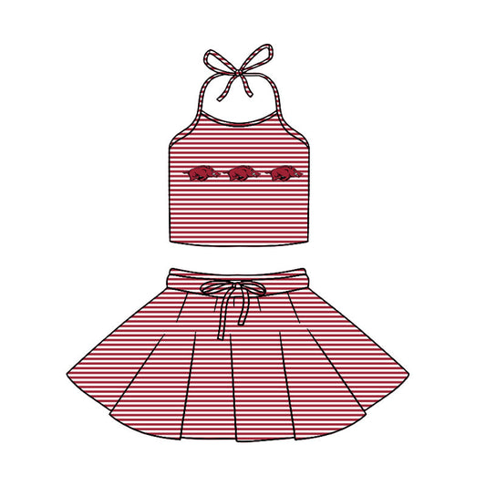 Preorder (moq 5)Baby Girls Strap Red Stripe Bulls Vest Top Skirt Shorts 2 Piece Team Swimsuits