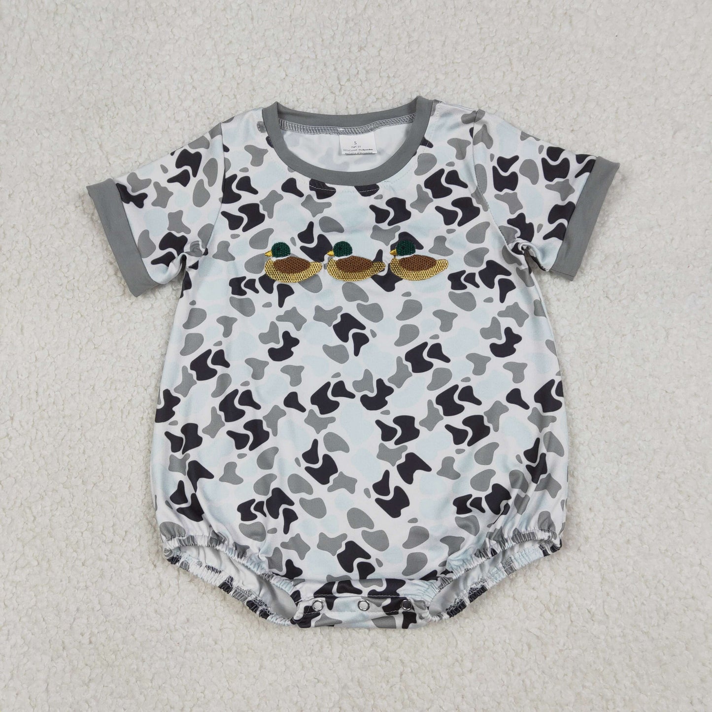 Embroidery Ducks Baby Boys Southern Grey Camo Hunting Rompers