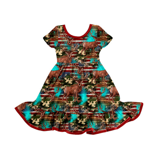 Baby Girls Camo Deer Short Sleeve Knee Length Dresses preorder(moq 5)