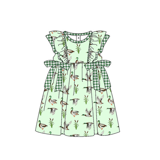 Baby Girls Mallard Ducks Green  Ruffle Bows Knee Length Dresses preorder(MOQ 5)