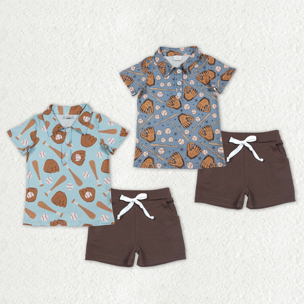 Sibling Baby Boys Baseballs Button Polo Shirts Pockets Short Team Clothes Set