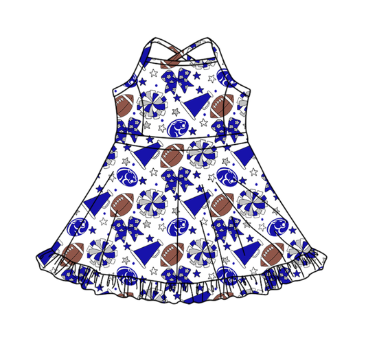 Preorder (moq 5)Baby Girls Strap Bows Stars Footballs Team Shorts Ruffle Knee Length Dress