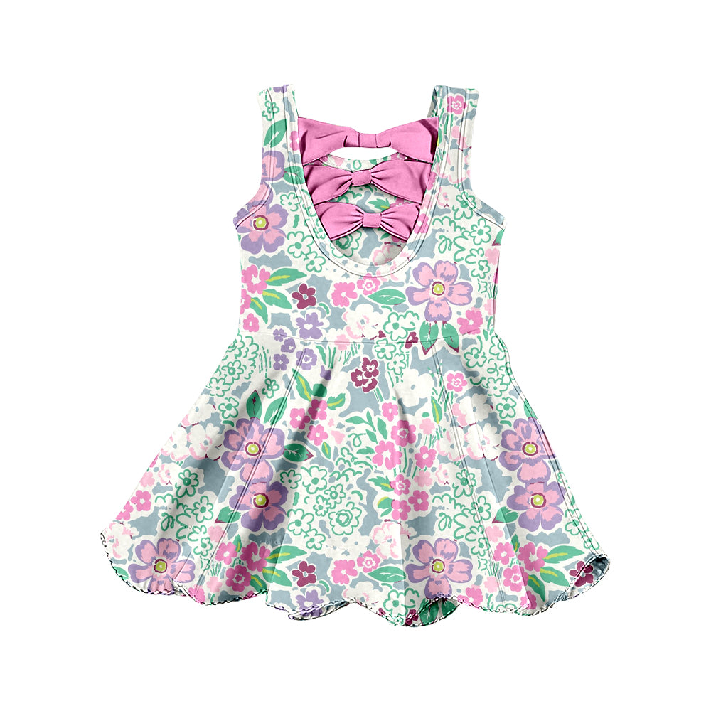 Preorder (moq 5)Baby Girls Sleeveless Colorful Flowers Scallop Shorts Knee Length Dresses
